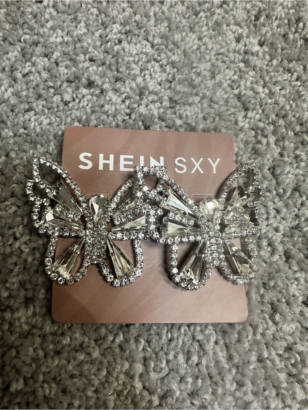 SHEIN Silver Crystal Butterfly Earrings